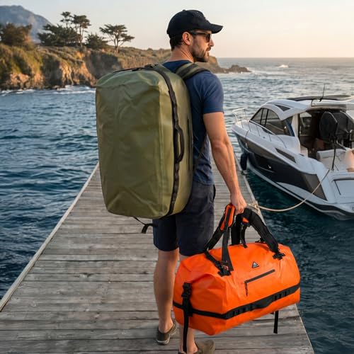 Haimont IPX7 Waterproof Roll-Top Dry Duffel Backpack Bag - color: Orange, size: 60L