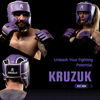Kruzak Unisex Boxing Headgears - MMA Training, Adjustable Padded, Kara,Muay Thai Headgear, Kickboxing, Sparring, Martial Arts, Karate, Taekwondo MMA Body Equipment - color: Purple, size: Large-X-Large