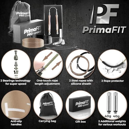 PrimaFIT Pro Speed Jump Rope for Adults, Weighted Skipping Rope for Boxing - color: Bronze