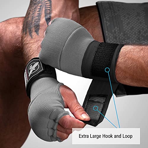 Hayabusa Quick Gel Hand Wrap Boxing Gloves | Slip-On Design, Padded Knuckle Protection, Hook and Loop Closure, Muay Thai Kickboxing, Men and Women, Sparring - color: Grey, size: Large