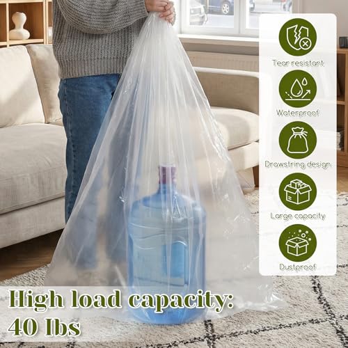 6 Pcs 59x47 In Extra Large Clear Drawstring Plastic Bags, 4 Mils Dustproof Moistureproof Reusable Big Giant Luggage Storage Bag for Suitcase, Furniture, Garage Organizer, Blanket, Plush Toys
