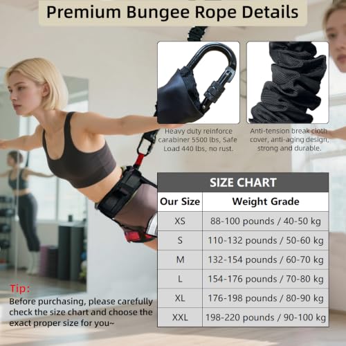 Bungee Fitness Set,CE Certified 6 Sizes(88-220 lbs)Bungee Cord Kit - size: M 132-154 lbs