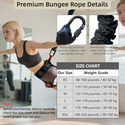 Bungee Fitness Set,CE Certified 6 Sizes(88-220 lbs)Bungee Cord Kit - size: M 132-154 lbs