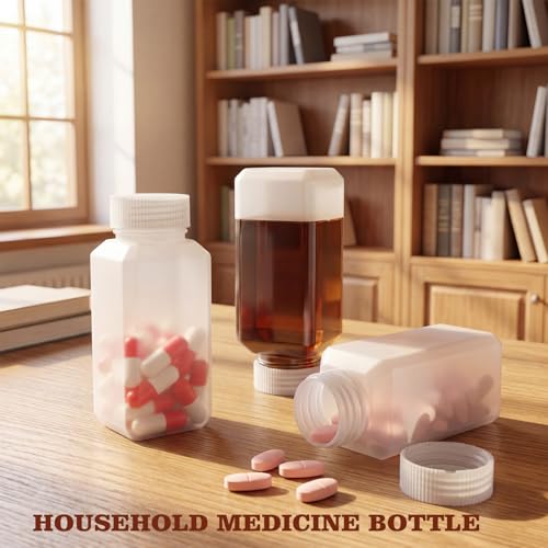 DEMORA 3.4oz Small Square Plastic Travel Bottles, Reusable Leak Proof Liquid Containers with Caps and Stickers for Pill, Water, Juice（4 Translucent & 4 White, 8 Pcs）