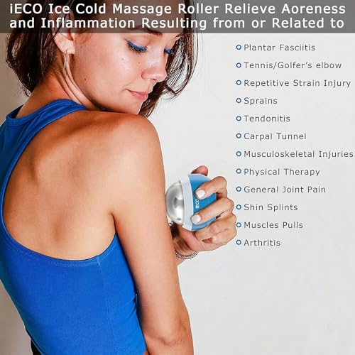 iECO Massage Ice Roller Ball Cold & Heat Therapy Plantar Fasciitis Roller - color: Blue & White