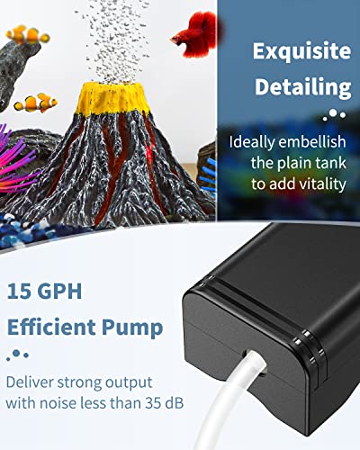 Uniclife Aquarium Volcano Ornament Kit Volcanic Eruption Decoration with Mini Air Pump Red LED Spotlight Air Stone Bubbler Airline Tubing Check Valve Fish Tank Resin Decor for Landscape and Aeration