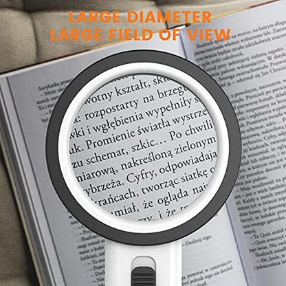 AIXPI Magnifying Glass with Light, Double-Layer Glass Lens Handheld Large Magnifying Glass 12 LED Lighted Magnifier for Seniors Reading, Coins, Jewelry, Close Working