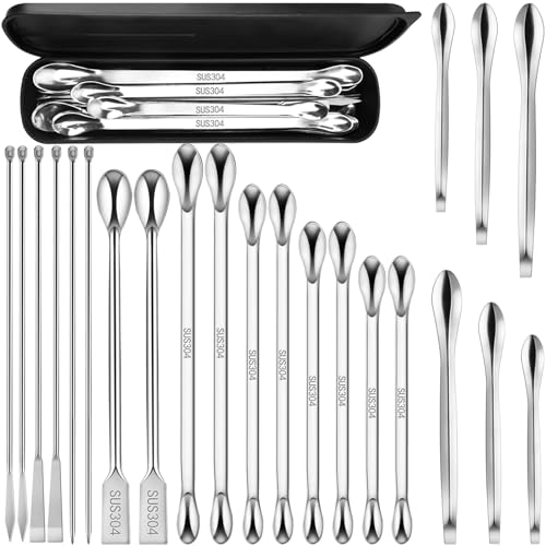 Artcome 23 Pcs 304 Stainless Steel Micro Scoop & Lab Spatula Set - Mixing Spatula - Laboratory Sampling Scoop - Powder Scoop for Empty Pill Capsules Filling