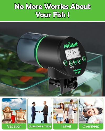 Automatic Fish Feeder - Rechargeable Timer Fish Feeder with USB Charger Cable, Fish Food Dispenser for Aquarium or Fish Tank - color: Black
