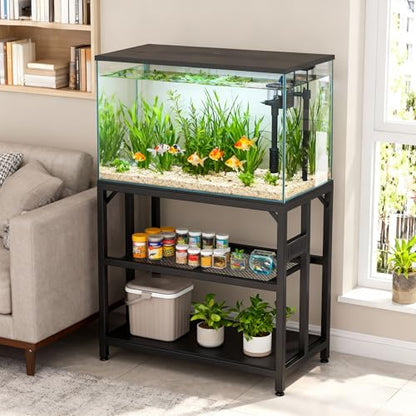 40 Gallon Fish Tank Stand with Power Outlets and Adjustable Shelf, 660LBS Capacity Metal Aquarium Stand for Turtle Tank, Reptile Terrarium and Breeder Tank, Suitable for Home Office, Black - color: Black