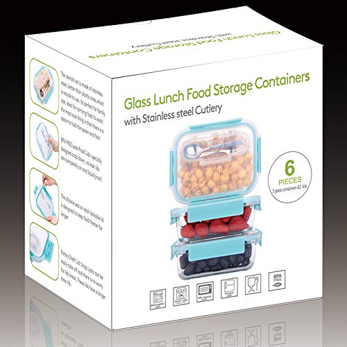 Large Glass Food Storage With Locking Lids - Bento Box Lunch and Meal Prep Containers [3-Pack, 36 OZ]