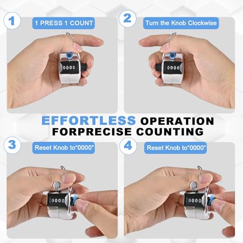 TESEAS Clicker Counter Handheld Tally Counter 4-Digit Number Counter, 2 Pack Hand Mechanical Counters Clickers Pitch Umpire Click Counter for Coaching, Knitting, People, Lap, Fishing, Golf, - color: 4pack