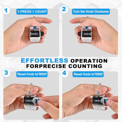 TESEAS Clicker Counter Handheld Tally Counter 4-Digit Number Counter, 2 Pack Hand Mechanical Counters Clickers Pitch Umpire Click Counter for Coaching, Knitting, People, Lap, Fishing, Golf, - color: 4pack