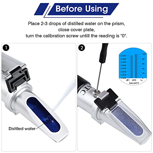 Salinity Refractometer for Seawater Aqaurium Fishkeeping Salinity Tester Meter Dual Scale-Specific Gravity Salinity Hydrometer 0-100PPT & 1.000-1.070