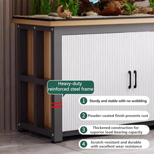 Aquarium Cabinet, Reptile Tank Stand With Storage , Steel Frame Structure, Heavy Load Capacity, For Home Living Room Office(Black+natural,65x45x70cm)
