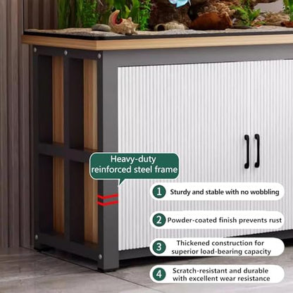 Aquarium Cabinet, Reptile Tank Stand With Storage , Steel Frame Structure, Heavy Load Capacity, For Home Living Room Office(Black+natural,65x45x70cm)