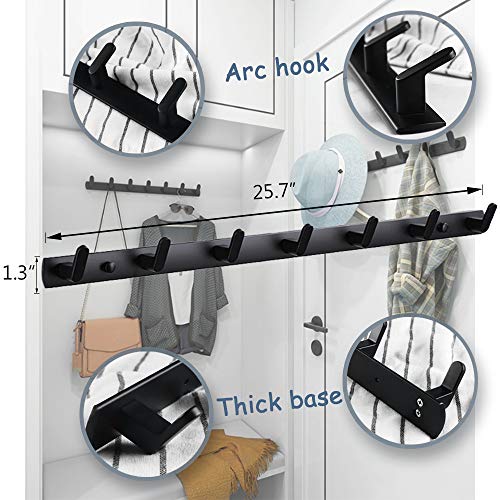 Wall Mounted Coat Rack, 7 Hooks, 25.7"x1.3", Modern, Black - size: 7 Hooks