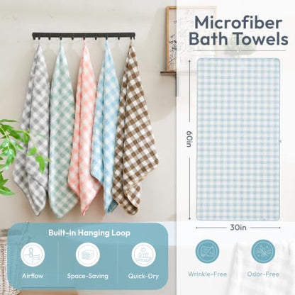 JML Bath Towels, 2 Pack, 30x60 in, Microfiber, Cationic Plaid Blue - color: Cationic Plaid Blue, size: 30 in x 60 in
