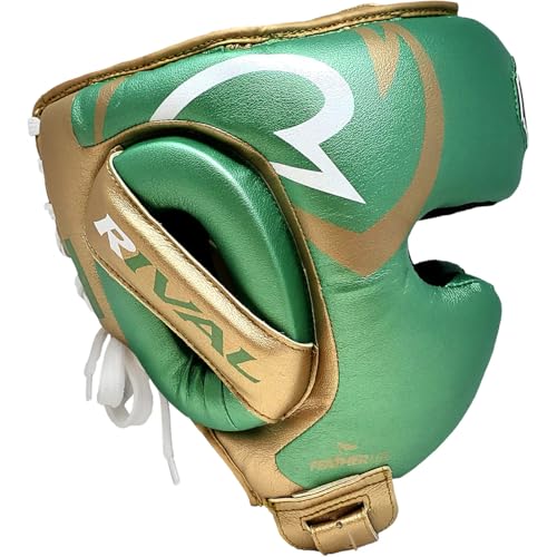 RIVAL Boxing RHG100 Professional Headgear - Lightweight Construction with Wide, Lateral Eye Opening for Maximum Visibility - color: Green/Gold, size: Medium