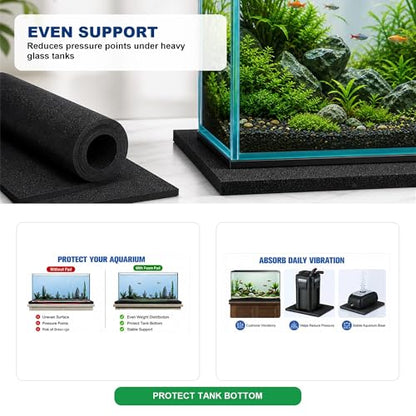 2 PCS Aquarium Foam Pad, 15 x 30 in, 5mm Fish Tank Leveling Mat | Neoprene Foam, Easy to Cut, Cushion Support for Glass, Rimless, Planted and Turtle Aquariums