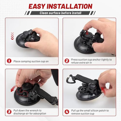 RED WOLF Heavy Duty 90MM Suction Cup Anchor Tie Down with Rotatable Hanging Hook Hold up to 100 LBs/45.36KG Each for Outdoor Camping Tarp Car Window Ceiling Awning RV Board Boat Vehicle Glass Surfing - size: 90MM Suction Cup