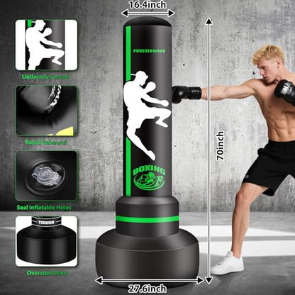 Heavy Punching Bag for Adults Teens, Standing Boxing Bag with Gloves - color: Green