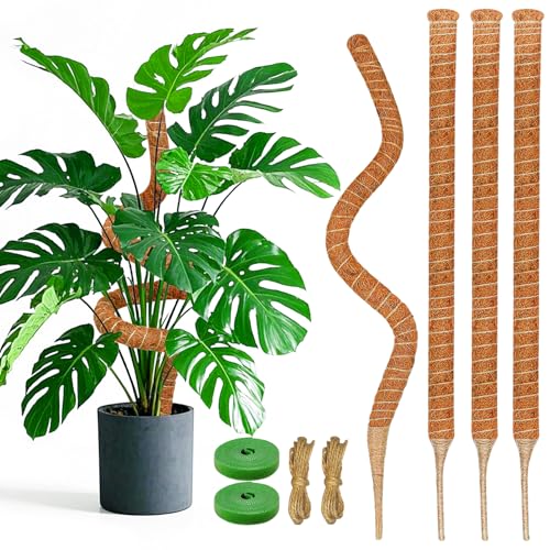 4 Pack 28 Inch Moss Pole Monstera Plant Support, Coir Moss Poles for Climbing Indoor Plants, Bendable Plant Stake Trellis for Potted Plant, Pothos, Philodendron - size: 4 Pack ( 28-Inch)