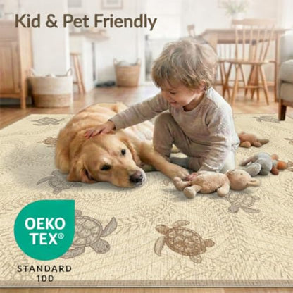 8'x10' Washable Beachy Sea Turtle Large Rug, Beige Non-Shedding Pet Friendly Carpet for King Size Bedroom, Master Suite, Under Bed, Foldable Easy Care Mat | Ref:1955151 - color: Beige/Pattern 21, size: 8' x 10' (Rectangular)