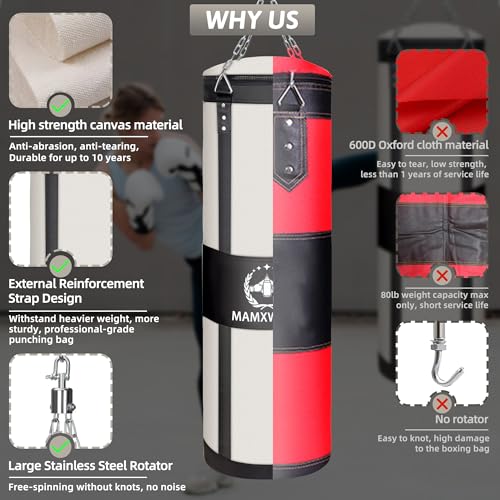 4FT Canvas Punching Bags for Adults, Hanging Heavy Boxing Bag for Kickboxing Karate Taekwondo Muay Thai Training, Max Load-Bearing 180 Lbs (Unfilled) - color: 4FT White