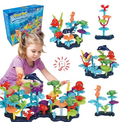 Ocean Reef 125 pcs Building Toy Set for Toddlers and Kids Age 3, 4, 5, 6 Year Old Boys and Girls Stacking Reef Garden Building Toy STEM (125 pcs)