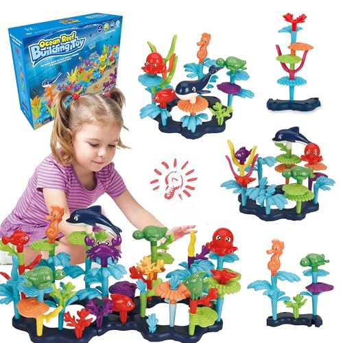Ocean Reef 125 pcs Building Toy Set for Toddlers and Kids Age 3, 4, 5, 6 Year Old Boys and Girls Stacking Reef Garden Building Toy STEM (125 pcs)