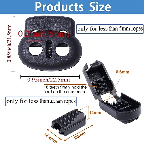 Anprola 50Pcs Plastic Cord Locks with 50Pcs Zipper Pull Tabs Cords Ends Tips Double Hole Spring Toggle Stoppers Fastener for Shoelaces, Drawstrings, Paracord, Bags, Clothing