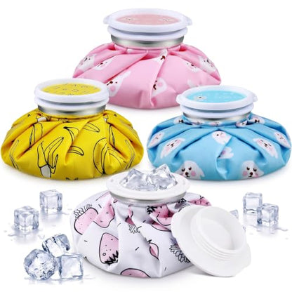 Honoson 4 Pack Reusable Ice Bags Hot Cold Bag Leakproof,Cute Fruit Style | Reusable Ice Pack, Ice Bags Hot Water Bag,Screw Cap No-Leak Elastic Breathable for Sports & Home Use,Wide Opening Easy Fill - style: Cute Fruit Style