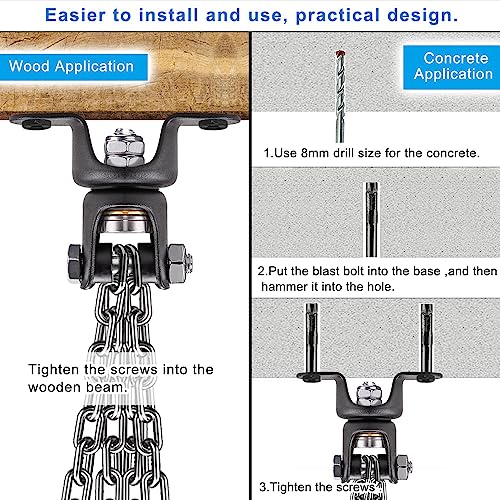 BeneLabel Heavy Bag Ceiling Mount with Spring & Chains 360° Rotation Punching Bag Ceiling Hanger with Bearings Boxing Bags Holder Hardware with 2 Wood Screws and 2 Expansion Screws - color: Hanger with Silver Chain (800 LBs Capacity)