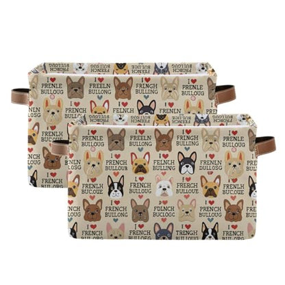 French Bulldog Pattern Rectangle Storage Bin, 15 x 11 x 9.5 in, Collapsible Organizer Storage Basket for Home Décor，2PACK