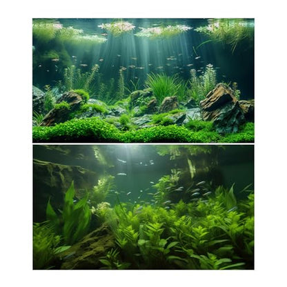 2 Packs Underwater Aquarium Background Lush Green Aquatic Plants Fish Tank Background Undersea Stone with Moss Tropical Reptile Tank Backgrounds Under The Sea World Aquarium Backgrounds 48x24in - color: Dark Green, size: 48(W)x24(H)in