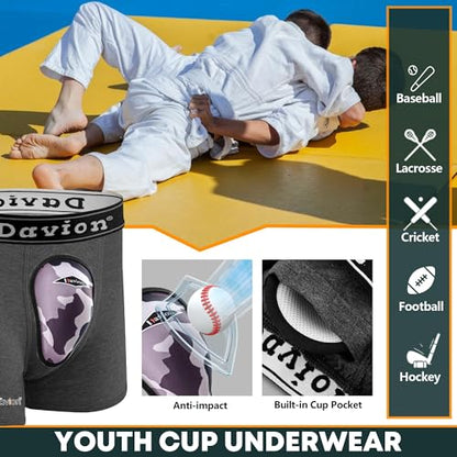 Davion 2-Pack Baseball Cup Youth Boys Underwear with kids Soft Athletic Cup - color: Dark Grey-2pack, size: Large