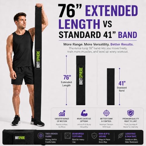 76-Inch Long Fabric Resistance Band Extended Heavy Duty Resistance Band - color: Black