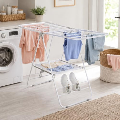 Honey-Can-Do Heavy-Duty Gullwing Clothes Drying Rack, White, 46 Ft - color: Bright White, size: 57" W