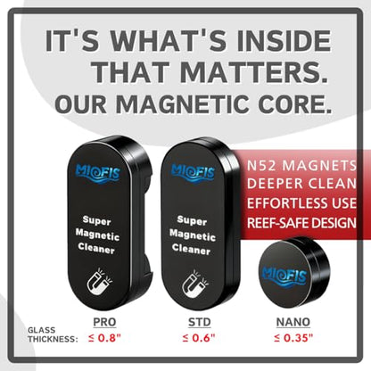 Magnetic Aquarium Cleaner, N52 Strong Magnet Algae Scraper for Fish Tank Glass, Ultra-Thin 0.55" Coral Safe, Fits 0.35" Glass 40 Gallon, Freshwater Marine (Not Acrylic) (Nano)