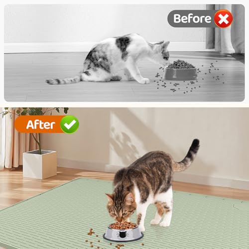 Cat Food Mat, 40" x 28" Cat Litter Mat Extra Large Silicone Pet Feeding Mat with Raised Edge Pet Placemat for Food and Water Bowl Non-Slip, Easy to Clean, Floor Protection (Green) - color: Green Mat