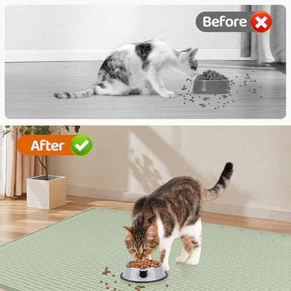 Cat Food Mat, 40" x 28" Cat Litter Mat Extra Large Silicone Pet Feeding Mat with Raised Edge Pet Placemat for Food and Water Bowl Non-Slip, Easy to Clean, Floor Protection (Green) - color: Green Mat