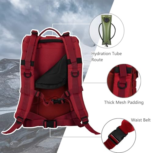 Hannibal Tactical MOLLE Assault Backpack, Tactical Backpack Military Army Camping Rucksack - color: Red