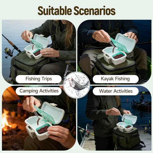 Waist Bait Container – Portable Live Bait Storage Box with Belt Clip, Divided Flip-Top Design for Worms & Shrimp, Ideal for Kayaking, Wading, and Fishing Trips