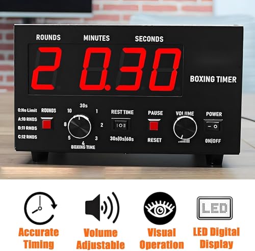 Professional Gym Timer Classic Boxing Interval Timer with Beep Portable Boxing Training Timer with LED Display 1-12 Challenge Rounds Gym Interval Timer Blue