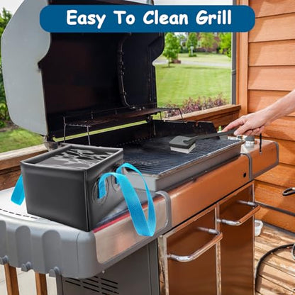 Grill Brush Water Bucket, Collapsible Dunk Tank Grill Brush Bristle Free for Barbecue Cleaner Tank for Steam Grill Brush Cleaning (Blue+Black) - color: Blue+black
