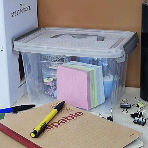 Vababa 6-Pack 3 L Clear Plastic Latch Storage Boxes with Gray Lids - size: 3 Quart