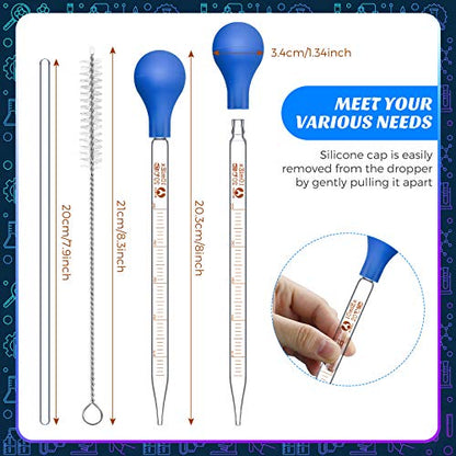 Weewooday Glass Droppers Pipettes Graduated Lab Dropper Glass Liquid Pipette with Big Rubber Hats 20 cm Stir Rod Washing Brush Transfer for Liquid Essential Oil(8 Pieces,Blue,10 ml) - color: Blue, size: 10 ml