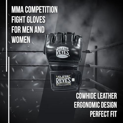 CLETO REYES Black Mamba MMA Competition Fight Gloves for Men and Women, Cowhide Leather, Black - size: Small