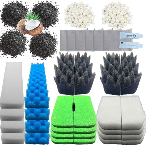 42 Packs 306/307 Canister Filter Replacements Compatible with Fluval 306/307 Aquarium Filters, Includes Filter Media Set with Biofoam, Activated Carbon, and Ceramic Rings, Upgraded Version